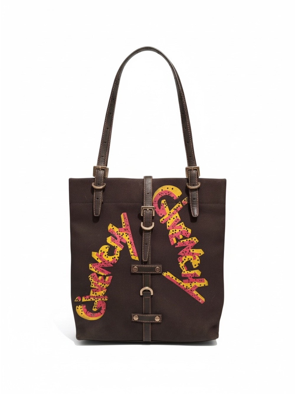Givenchy Black Canvas Tote with Yellow-Pink Logo